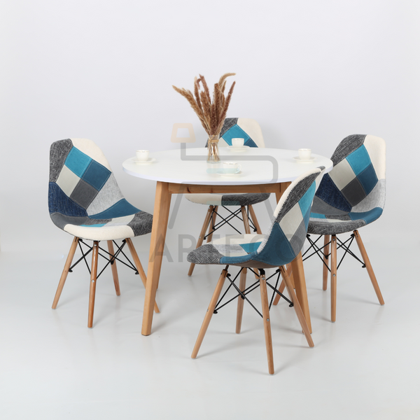 Elegence Medina BLANCHE et 4 Chaises Patchwork