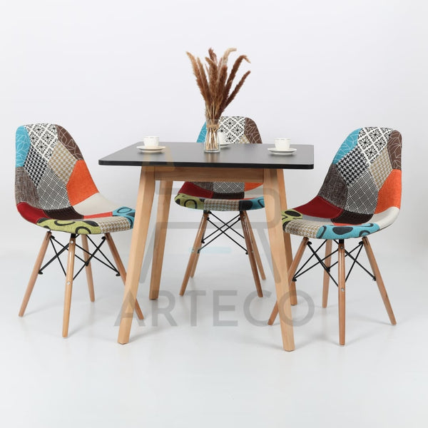 Oasis Carrée NOIRE et 3 Chaises Patchwork