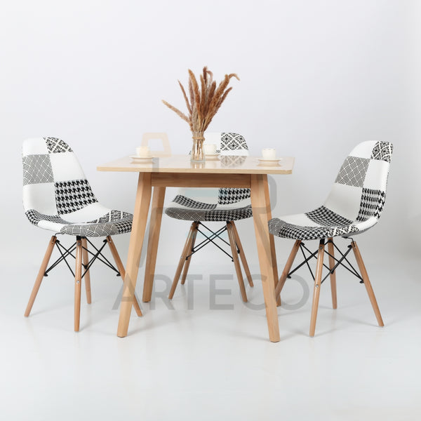 Oasis Carrée CHENE et 3 Chaises Patchwork