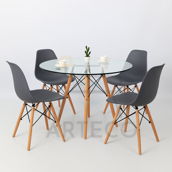 ZENITHA - Table en Verre + 4 Chaises Scandinaves