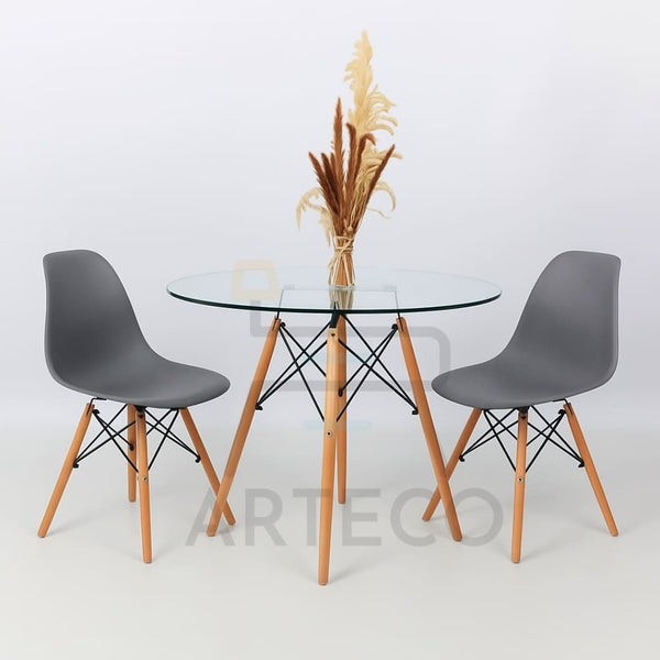ZENITHA - Table en Verre + 2 Chaises Scandinaves