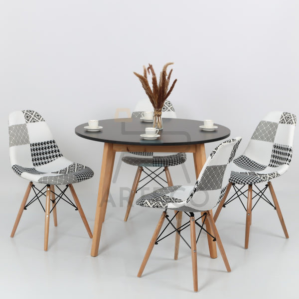 Elegence Medina NOIRE et 4 Chaises Patchwork