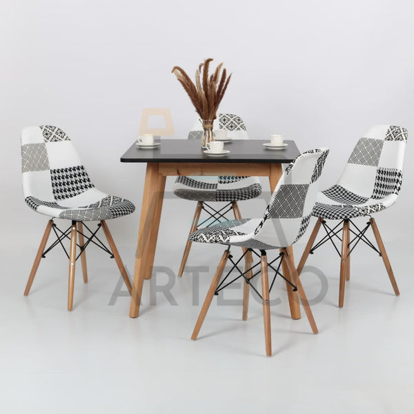 Oasis Carré NOIRE Et 4 Chaises Patchwork
