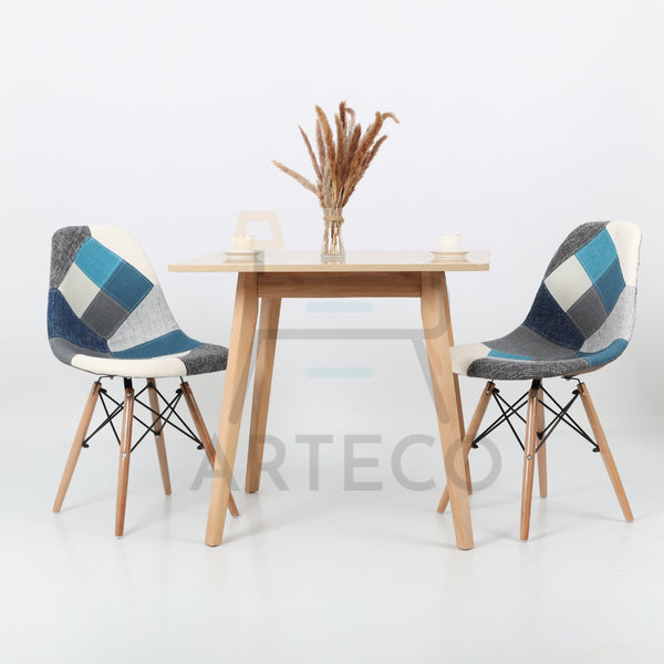 Oasis Carrée CHENE et 2 Chaises Patchwork