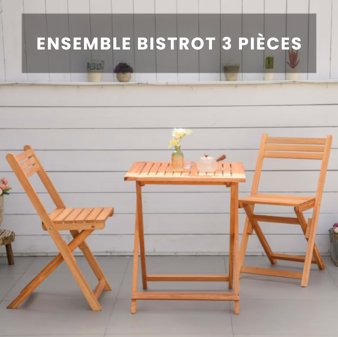 LITADA - Set table carrée avec 2 chaises pliables