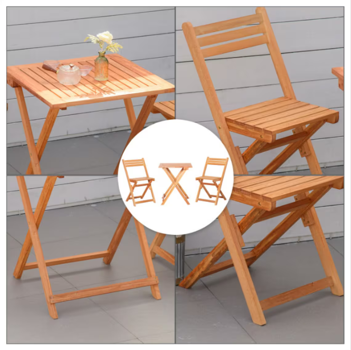 LITADA - Set table carrée avec 2 chaises pliables